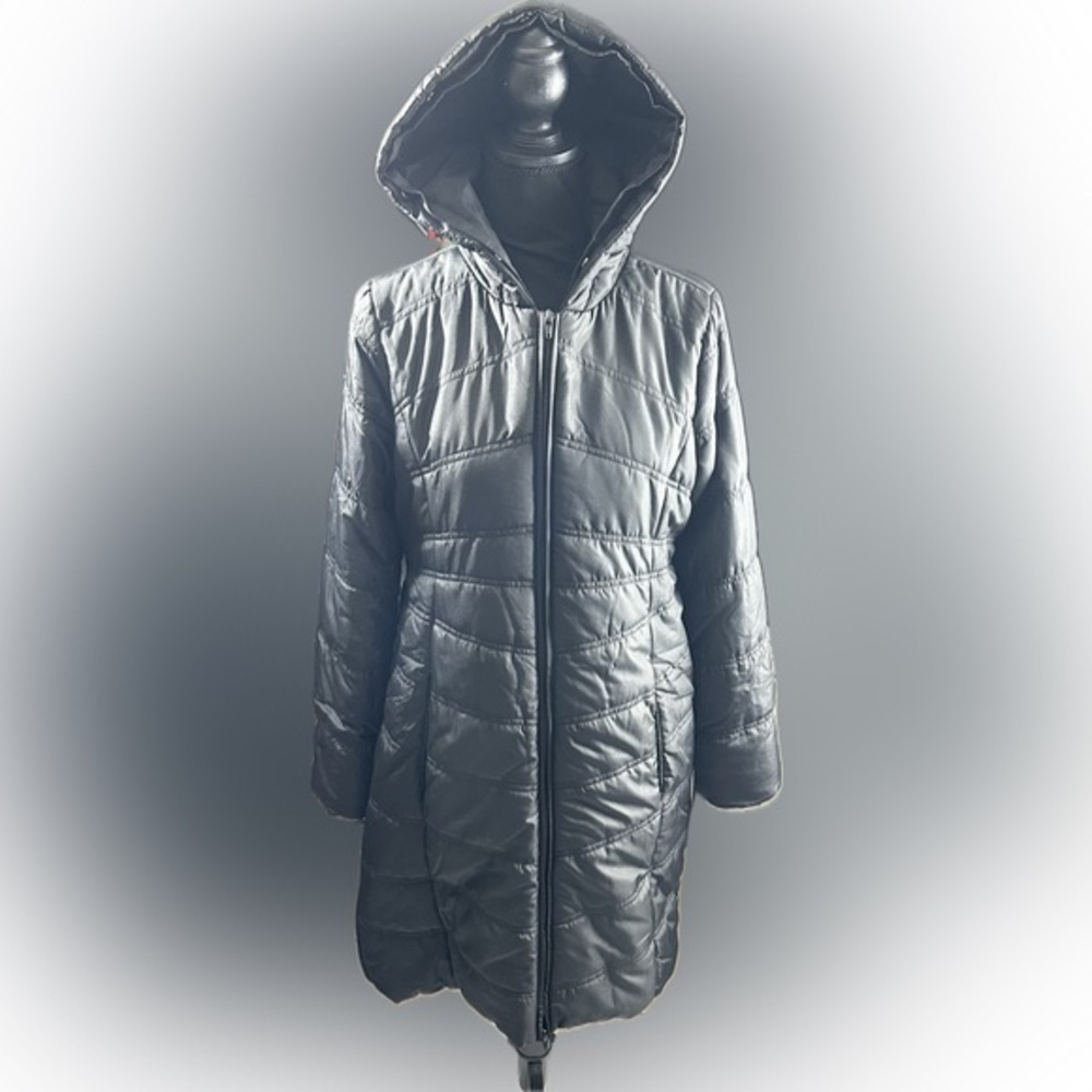 Motherhood Hooded Quilted Long Puffer Coat - Black
